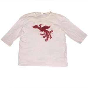H-m Women's White Shirt Red Peacock Design